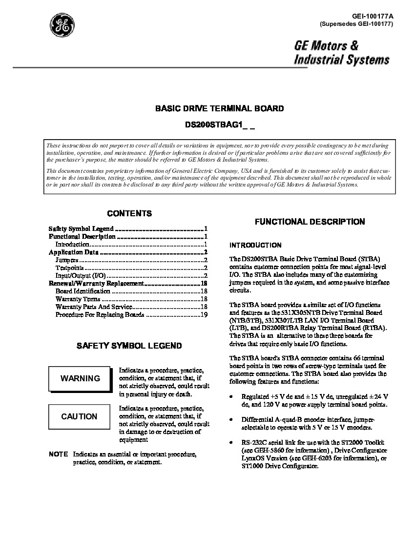 First Page Image of DS200STBAG1 MANUAL GEI-100177A.pdf